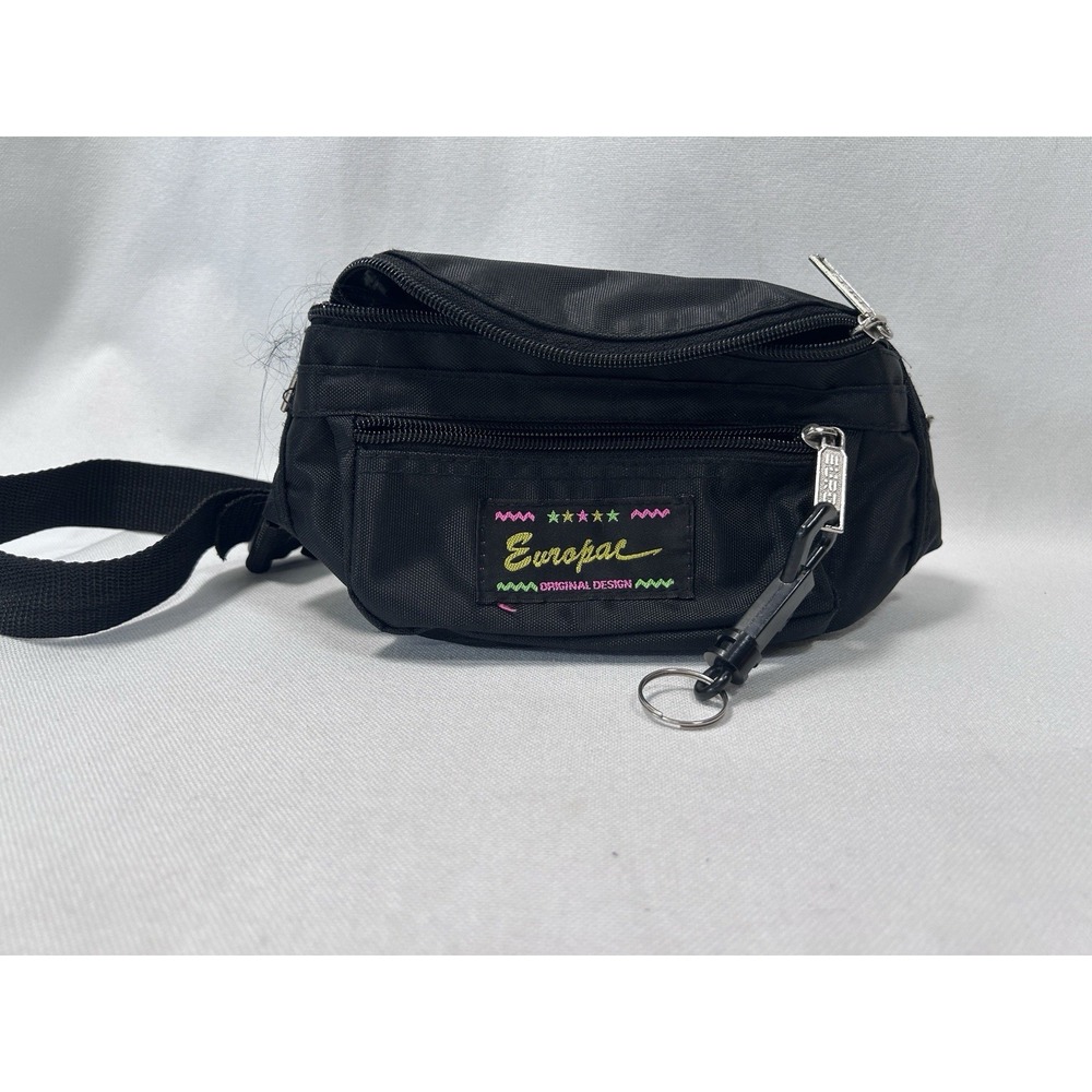 Vintage Europac Waist Fanny Pack Black 5 Pockets